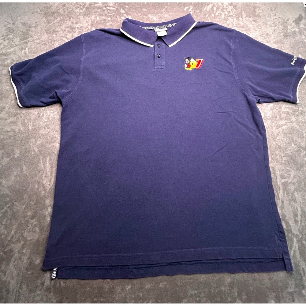 VTG Disney Polo‎ Shirt Mens XXXL Blue Mickey Mouse 2007 Embroidered Tipped Pique